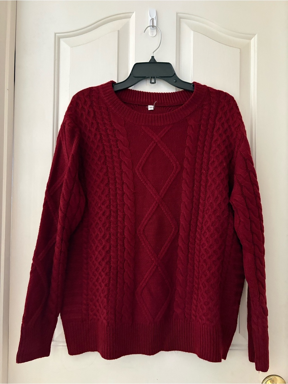 Burgundy Cable Knit Crewneck Sweater